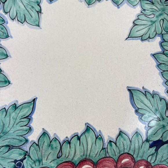 Hand-Painted 14" Square Ceramic Serving Plate With Grapes & Leaves Design - Picture 6 of 11